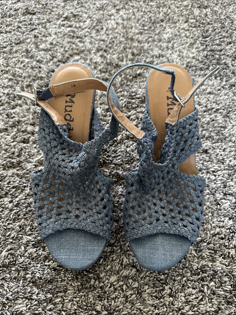 Mudd Blue Woven Open-Toe Slingback Wedge Sandals